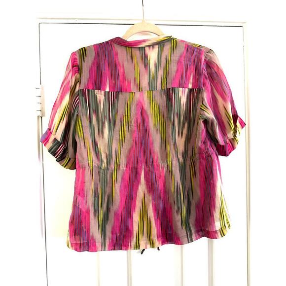 NANETTE LEPORE 100% Silk Abstract Print Semi-Sheer Drawstring Top Blouse - Sz 4 - Picture 4 of 5